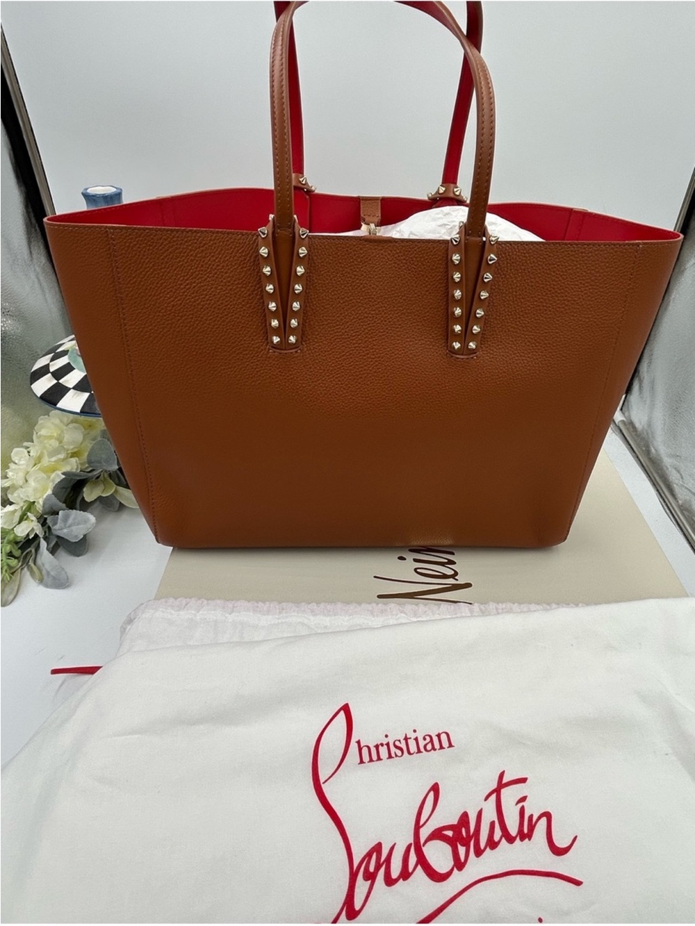 Christian Louboutin Cabata Brown Leather Tote with Red Interior - Picture 2 of 16